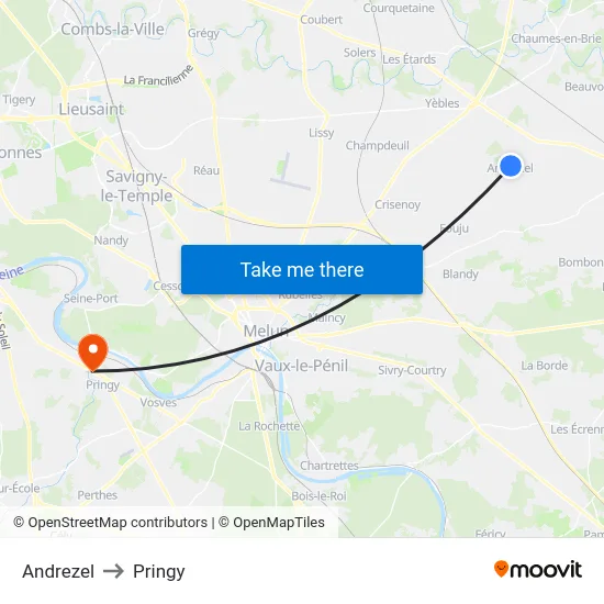 Andrezel to Pringy map