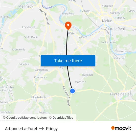 Arbonne-La-Foret to Pringy map