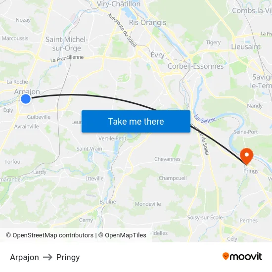 Arpajon to Pringy map