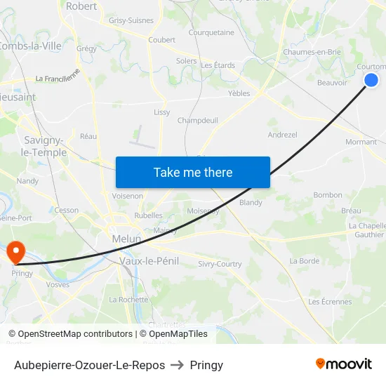 Aubepierre-Ozouer-Le-Repos to Pringy map