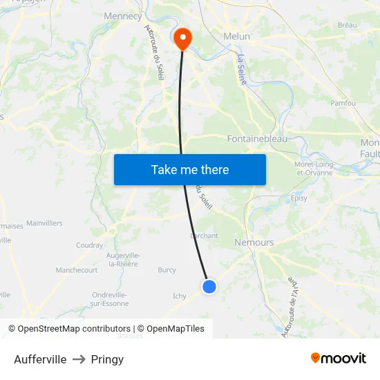 Aufferville to Pringy map