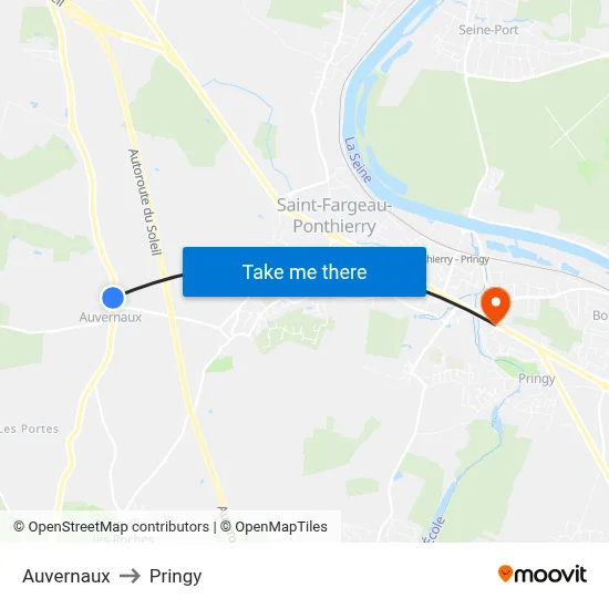 Auvernaux to Pringy map