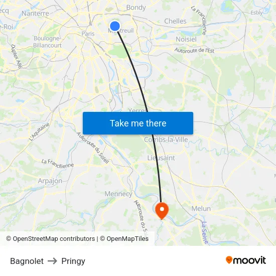 Bagnolet to Pringy map