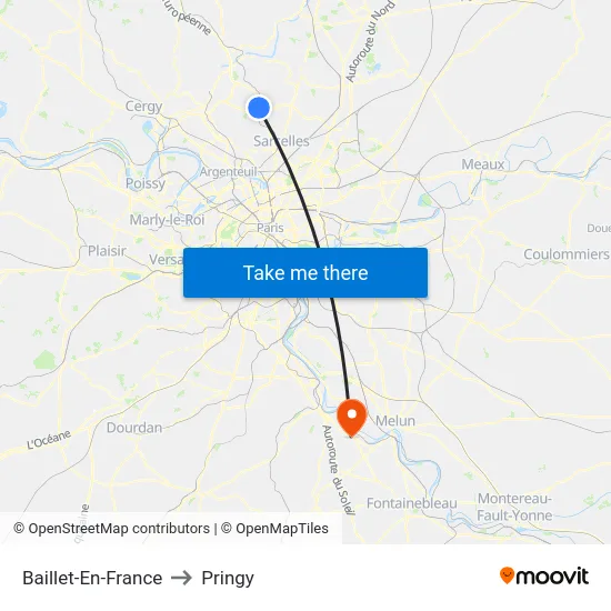 Baillet-En-France to Pringy map