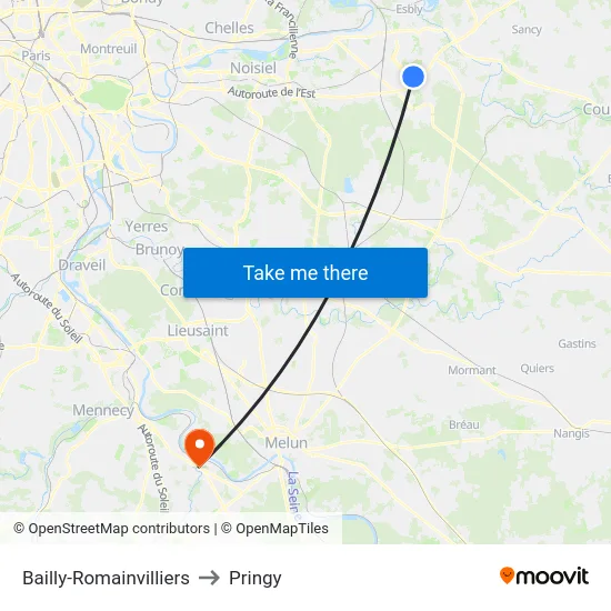 Bailly-Romainvilliers to Pringy map
