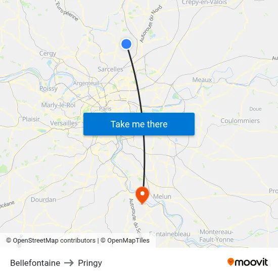 Bellefontaine to Pringy map