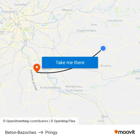 Beton-Bazoches to Pringy map