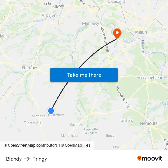 Blandy to Pringy map