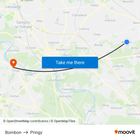 Bombon to Pringy map