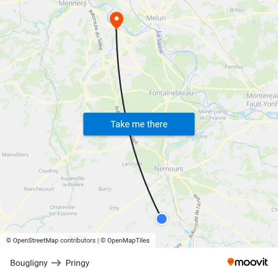 Bougligny to Pringy map