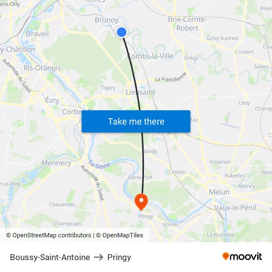 Boussy-Saint-Antoine to Pringy map
