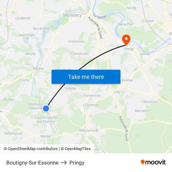 Boutigny-Sur-Essonne to Pringy map