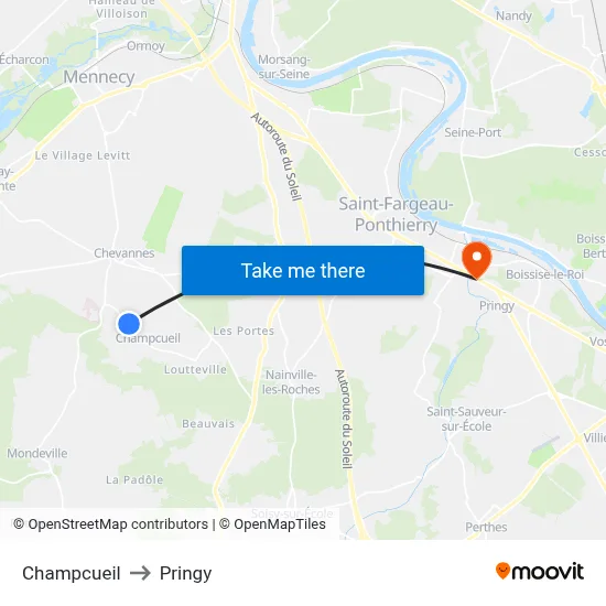 Champcueil to Pringy map