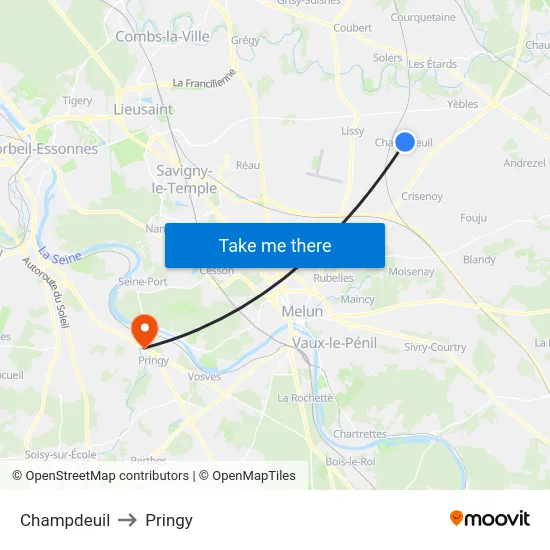 Champdeuil to Pringy map