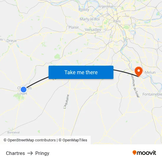 Chartres to Pringy map