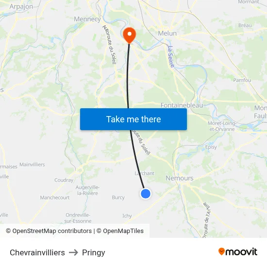 Chevrainvilliers to Pringy map