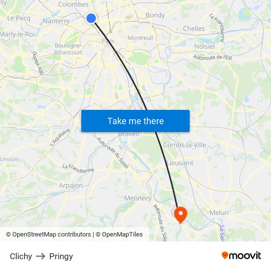 Clichy to Pringy map