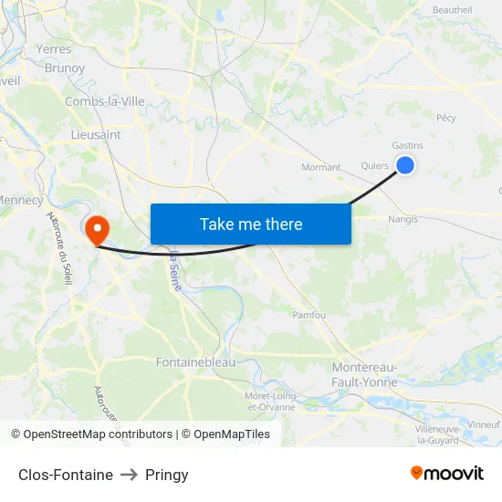 Clos-Fontaine to Pringy map