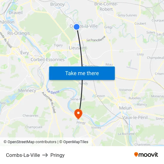 Combs-La-Ville to Pringy map