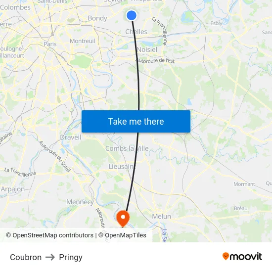 Coubron to Pringy map