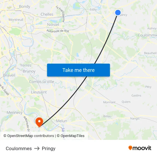 Coulommes to Pringy map