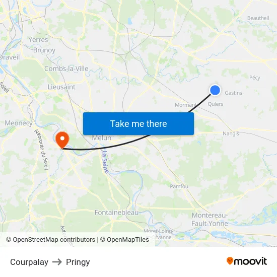 Courpalay to Pringy map