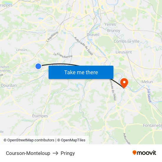 Courson-Monteloup to Pringy map
