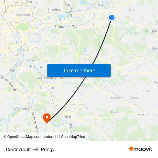 Coutevroult to Pringy map