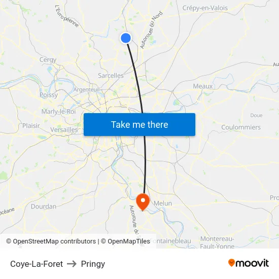 Coye-La-Foret to Pringy map
