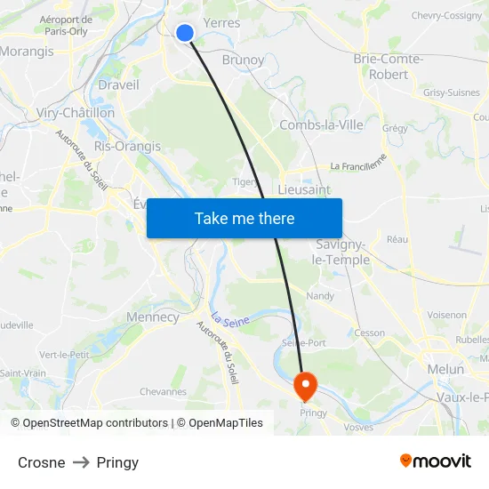 Crosne to Pringy map