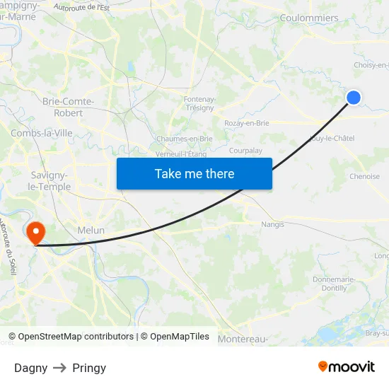 Dagny to Pringy map