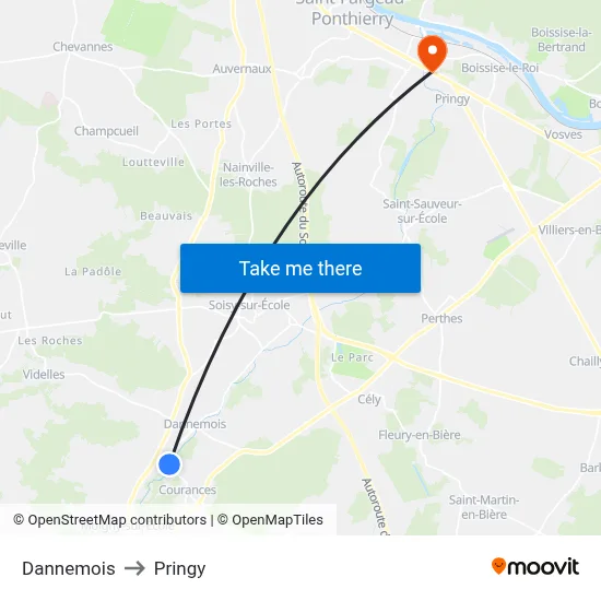 Dannemois to Pringy map