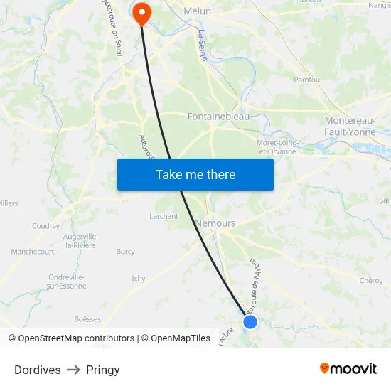 Dordives to Pringy map