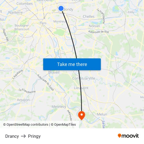 Drancy to Pringy map