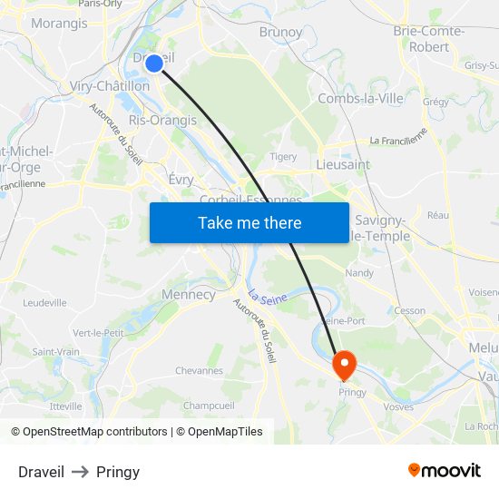 Draveil to Pringy map