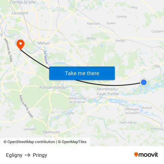 Egligny to Pringy map