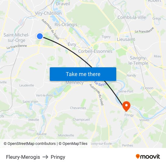 Fleury-Merogis to Pringy map