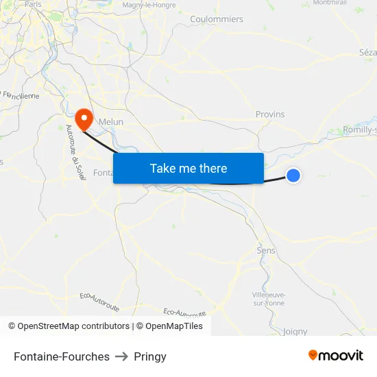 Fontaine-Fourches to Pringy map