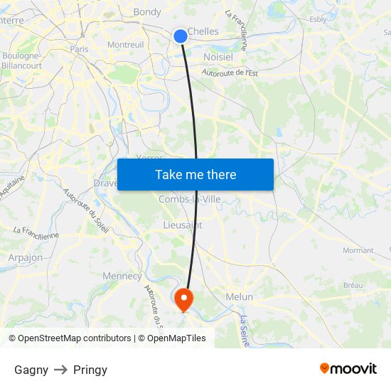 Gagny to Pringy map