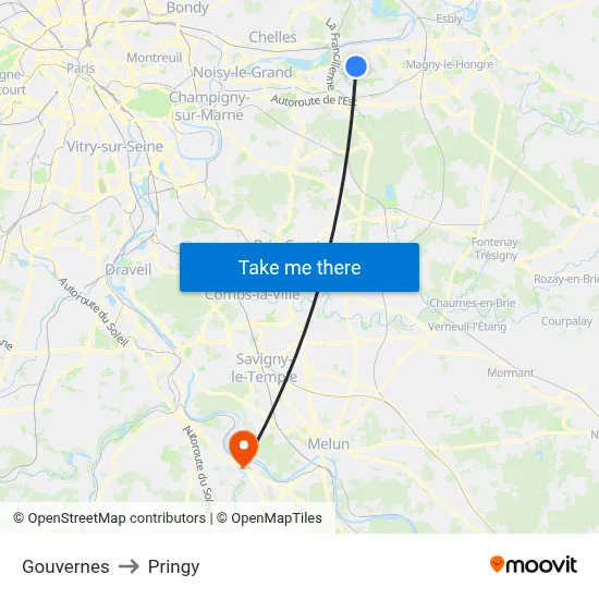 Gouvernes to Pringy map