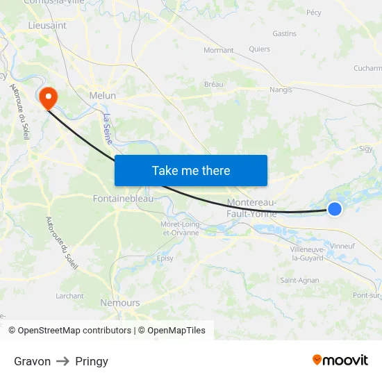 Gravon to Pringy map