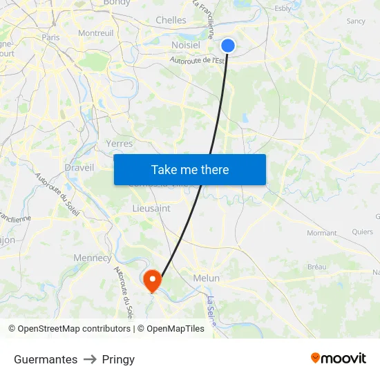 Guermantes to Pringy map