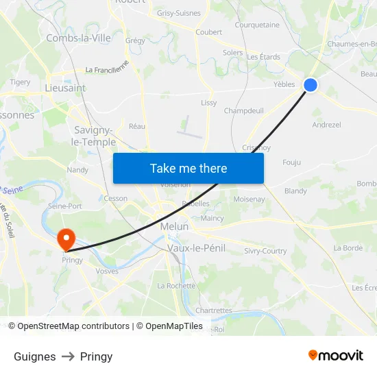 Guignes to Pringy map