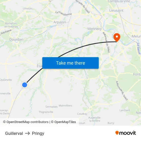 Guillerval to Pringy map