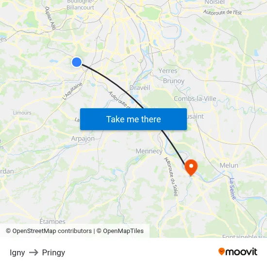 Igny to Pringy map