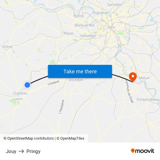Jouy to Pringy map