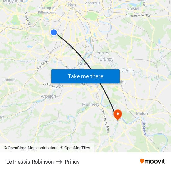 Le Plessis-Robinson to Pringy map
