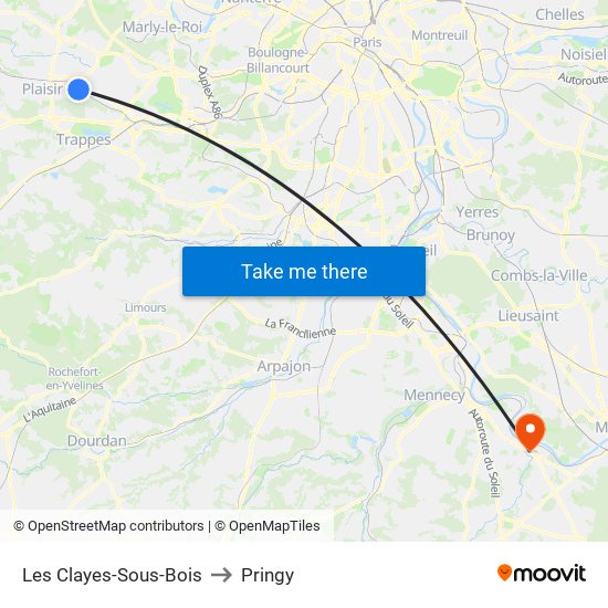 Les Clayes-Sous-Bois to Pringy map