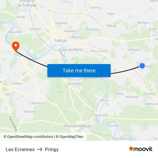 Les Ecrennes to Pringy map