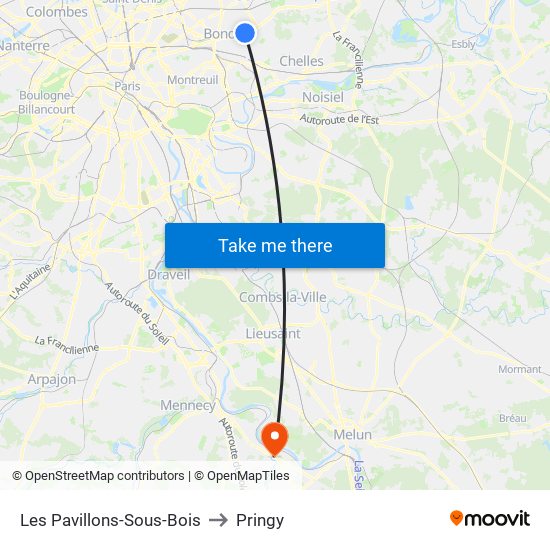 Les Pavillons-Sous-Bois to Pringy map